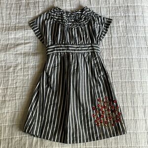 Tea Collection dress, size 3 - blue/ivory stripe with floral embroidery